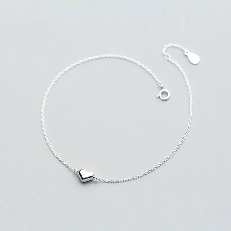 Silver Anklet Women's Heart-shaped Sweet Love Foot Jewelry