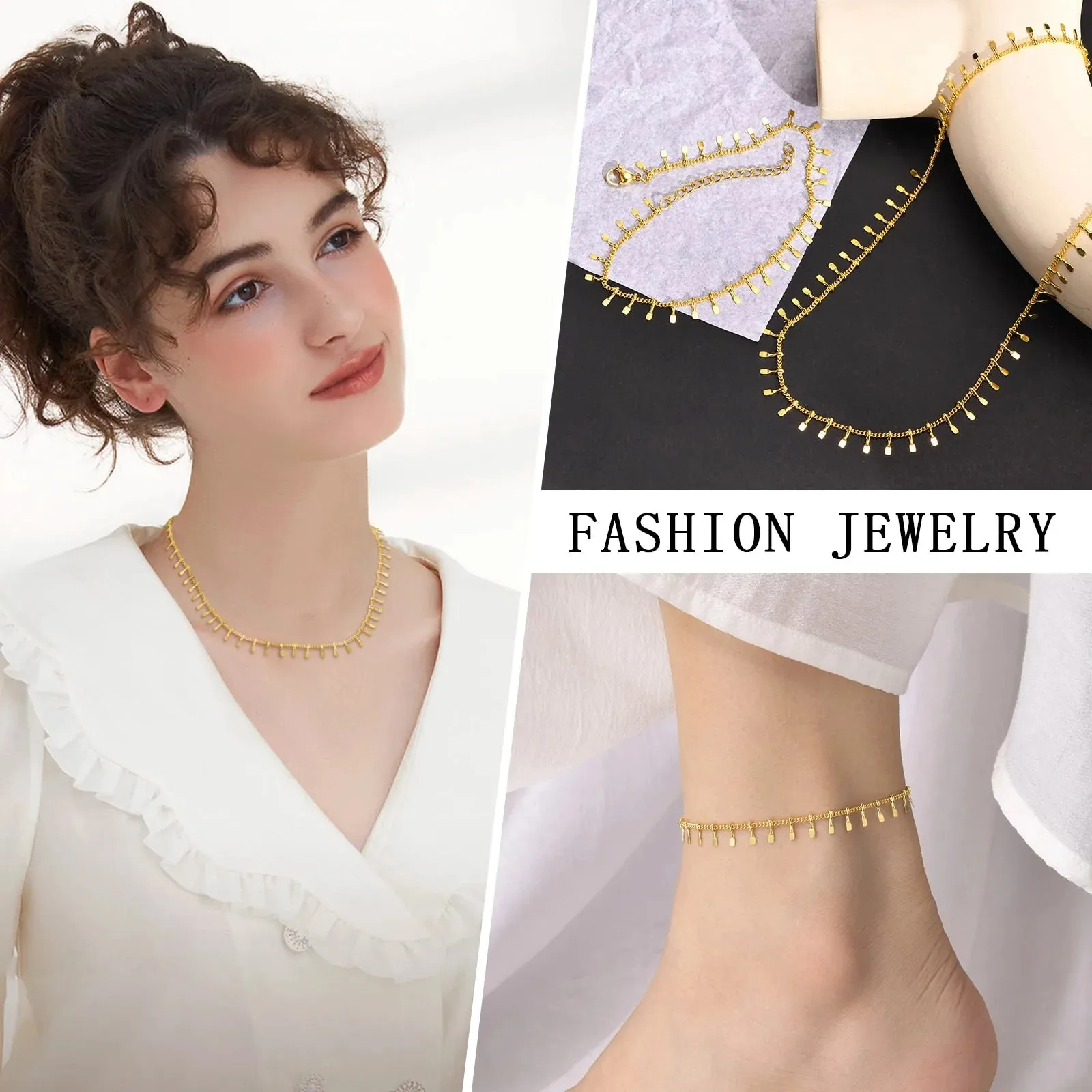 Stainless Steel Dangle Anklet for Women Fringe Chain Anklet Jewelry
