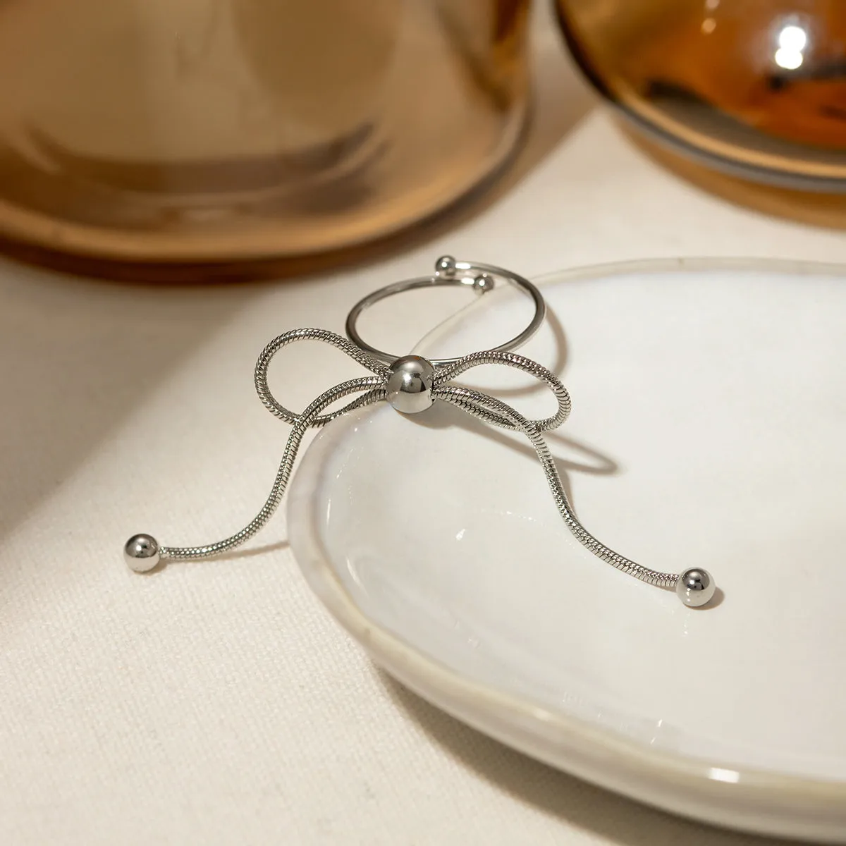 TEEK - Stainless Steel Silver-Plated Bow Ring