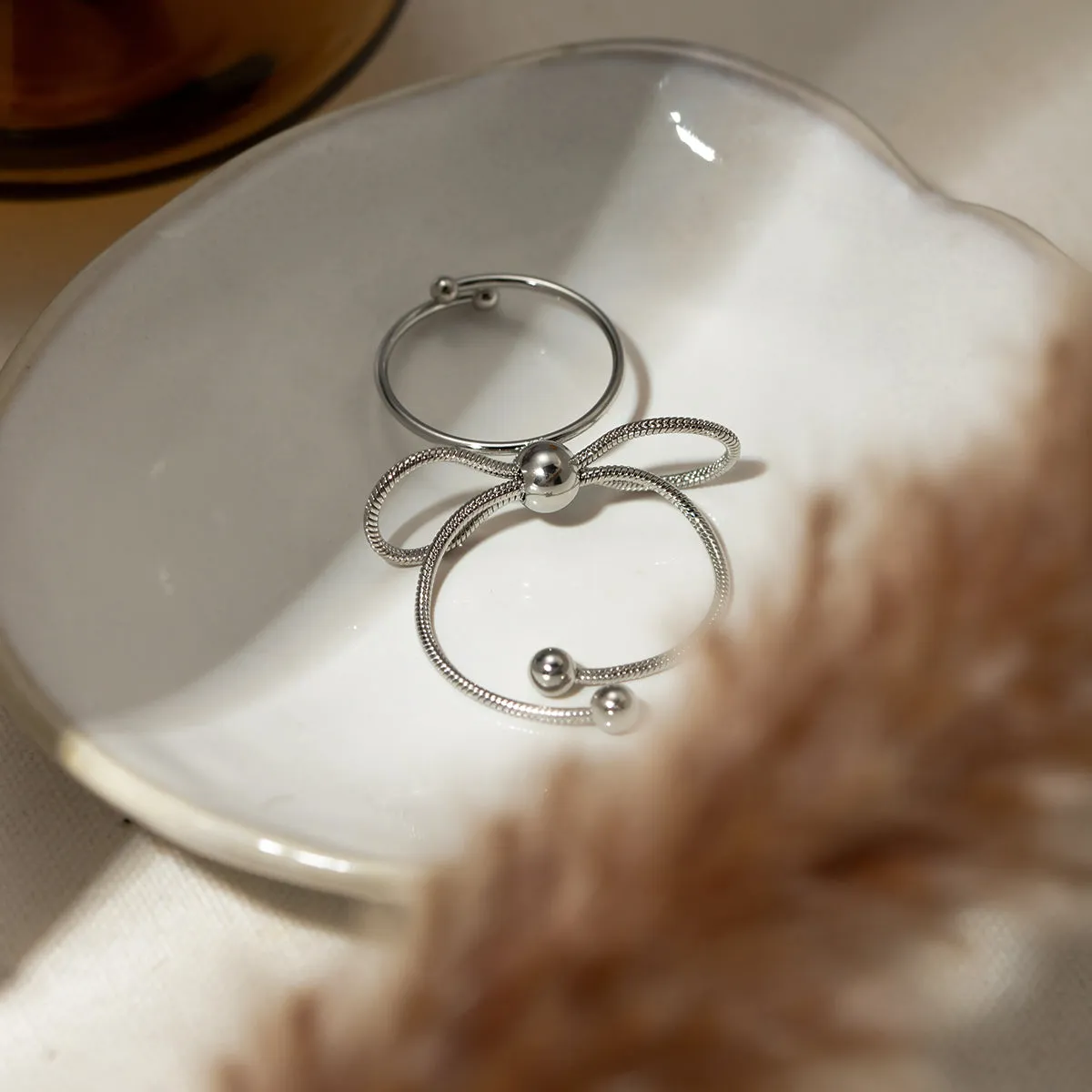 TEEK - Stainless Steel Silver-Plated Bow Ring