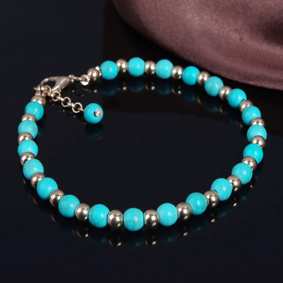 Turquoise Hollow Rose Flower Pendant Tassel Two-piece Combination Anklet