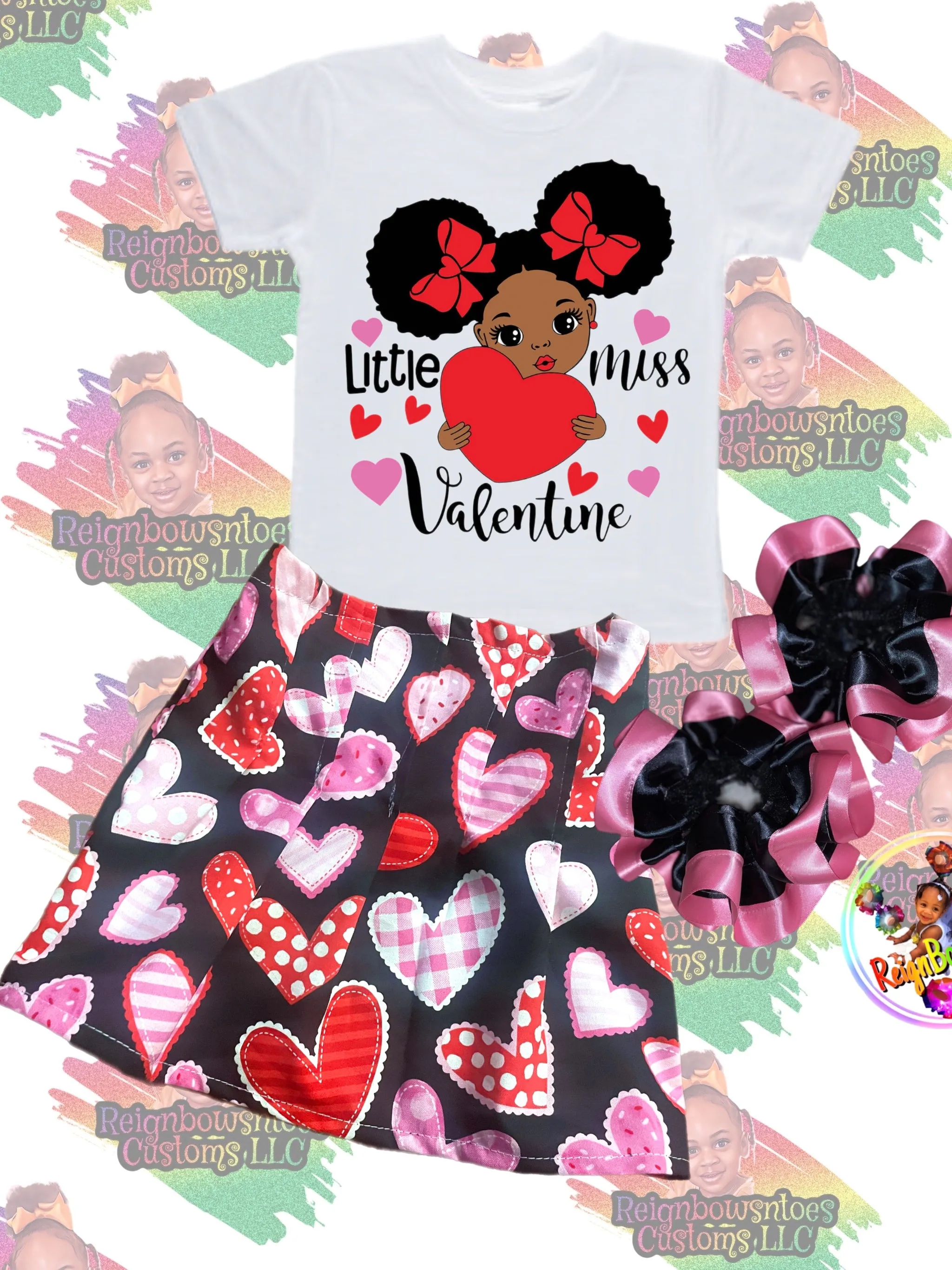 Valentine’s Day skirt set, Pleated skirt set. Little miss valentines.