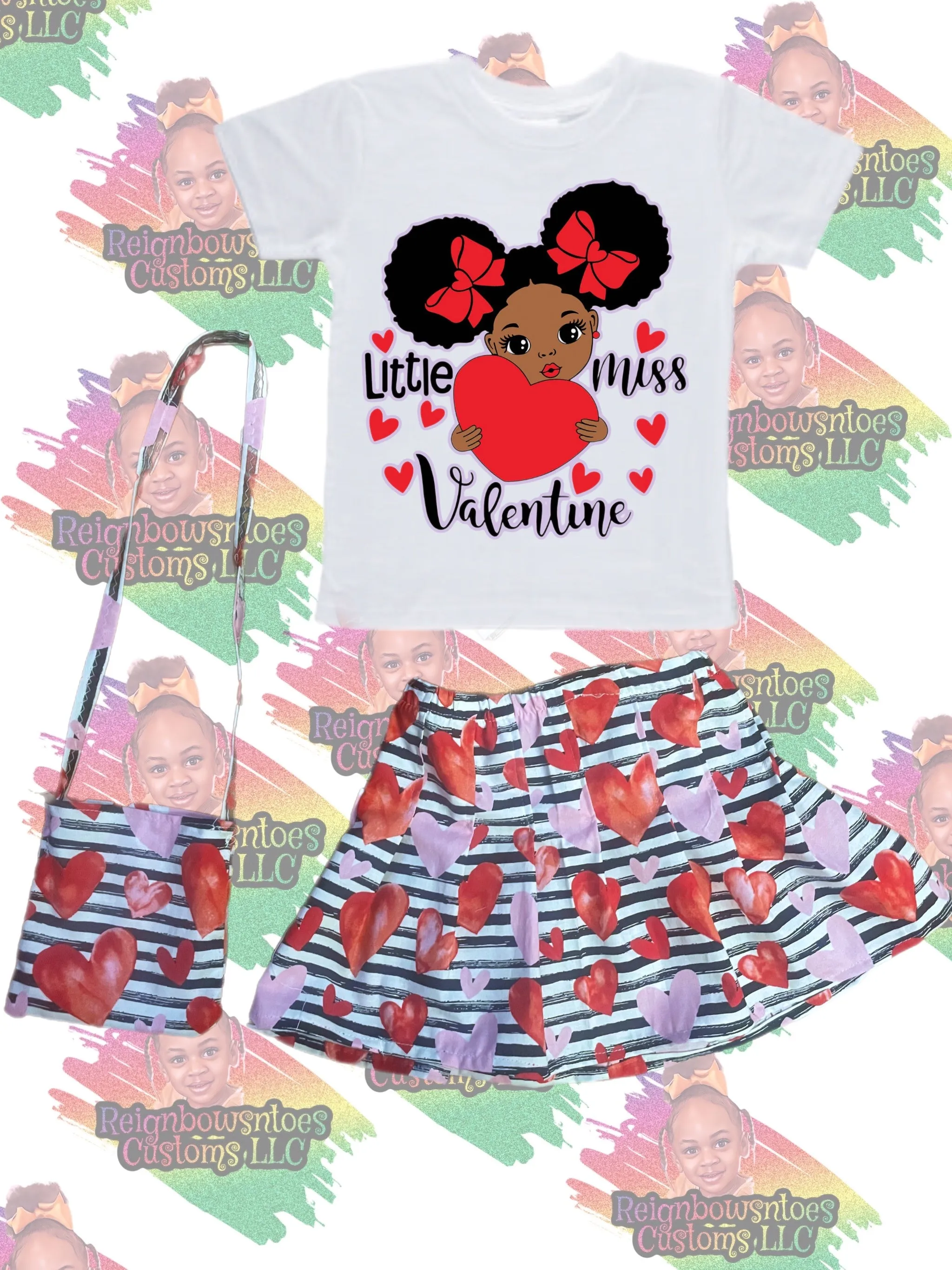 Valentine’s Day skirt set, Pleated skirt set. Little miss valentines.
