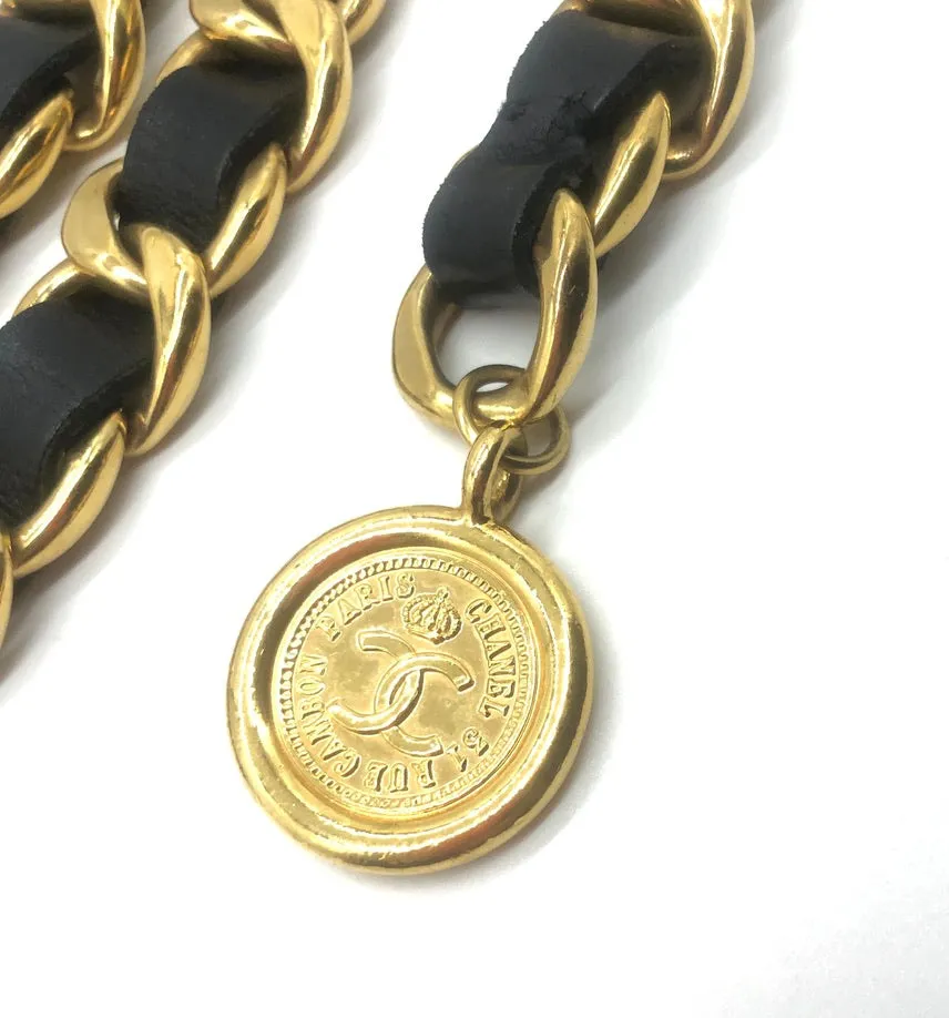 Vintage Chanel Wide Leather Weave Belt with Swag