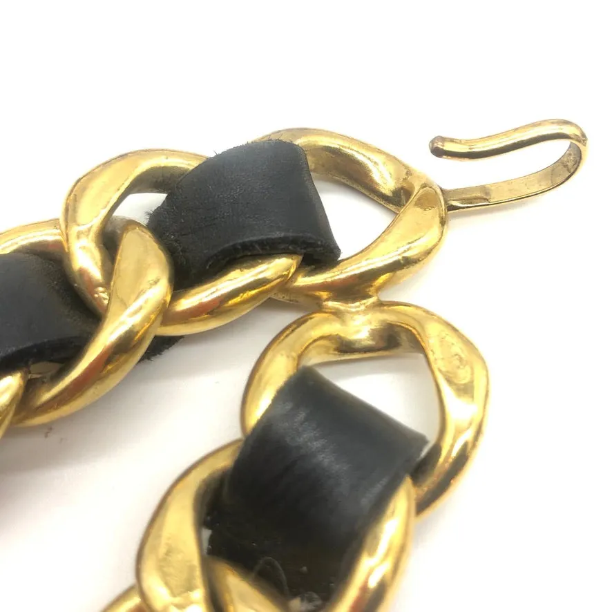 Vintage Chanel Wide Leather Weave Belt with Swag