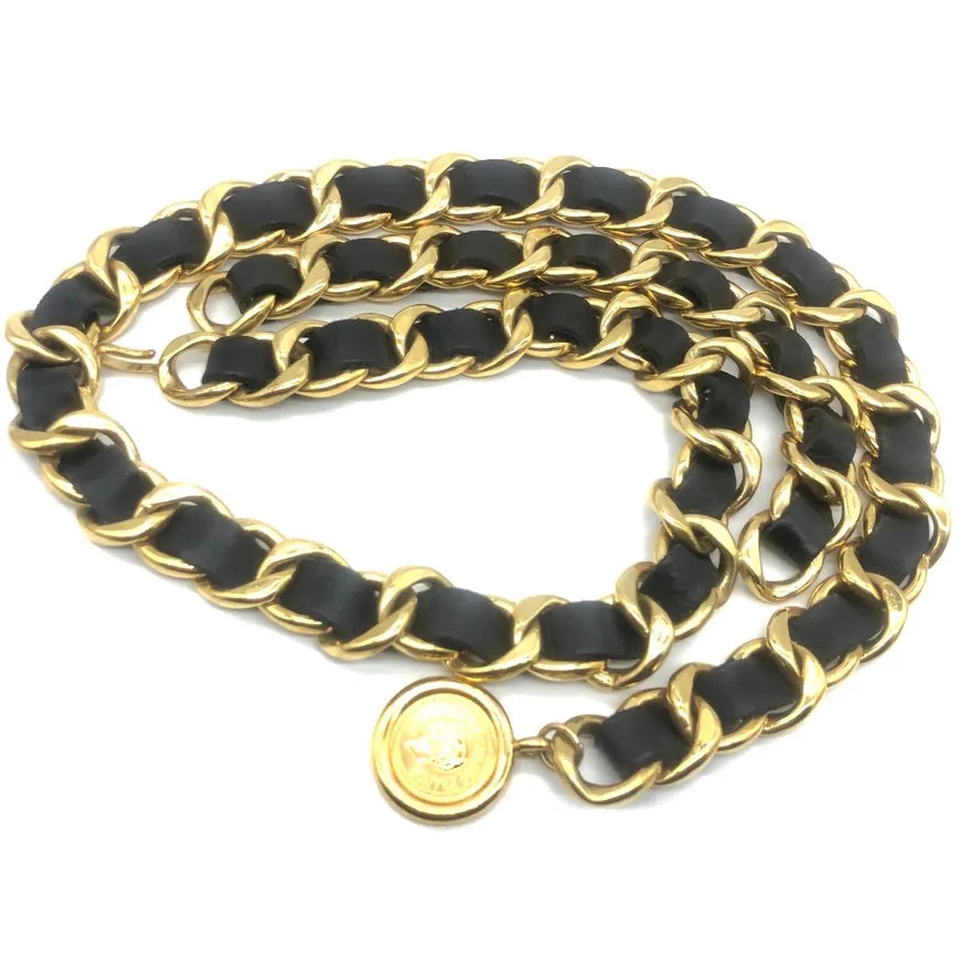 Vintage Chanel Wide Leather Weave Belt with Swag