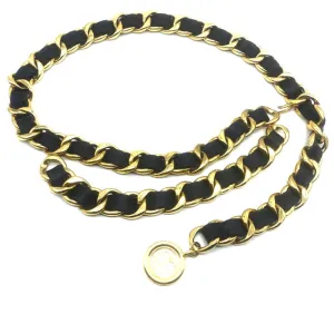 Vintage Chanel Wide Leather Weave Belt with Swag