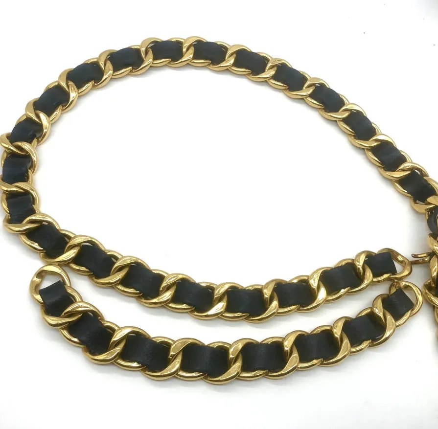 Vintage Chanel Wide Leather Weave Belt with Swag