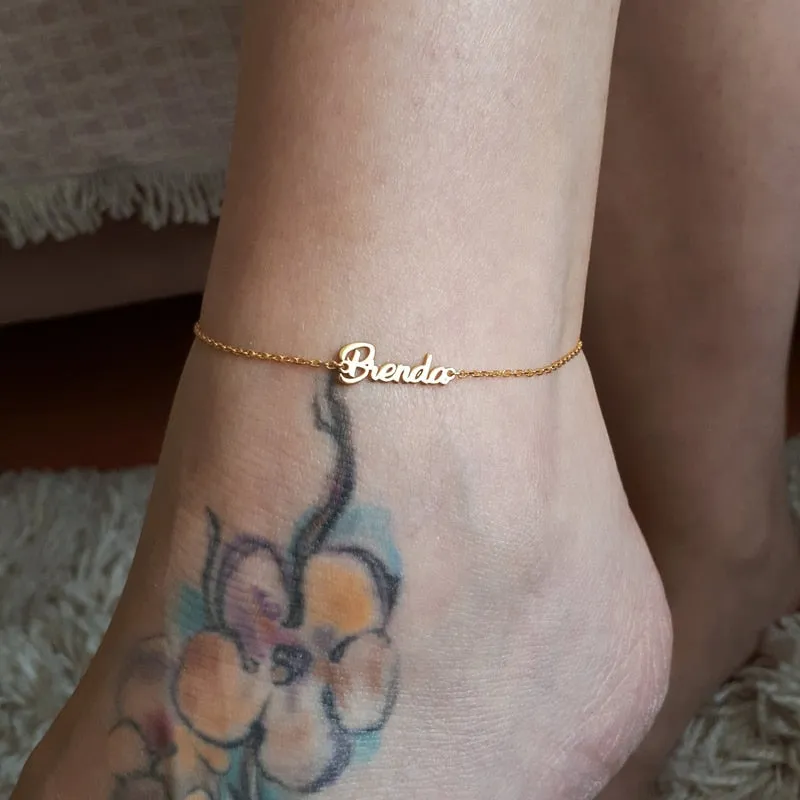 Women Fashion Personalized Name Anklet Leg Jewelry Stainless Steel Customized Nameplate Feet Chain Daily Wearing Accessories